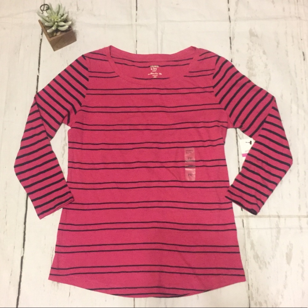 Crown & Ivy Authentic Tee pink navy striped Petite